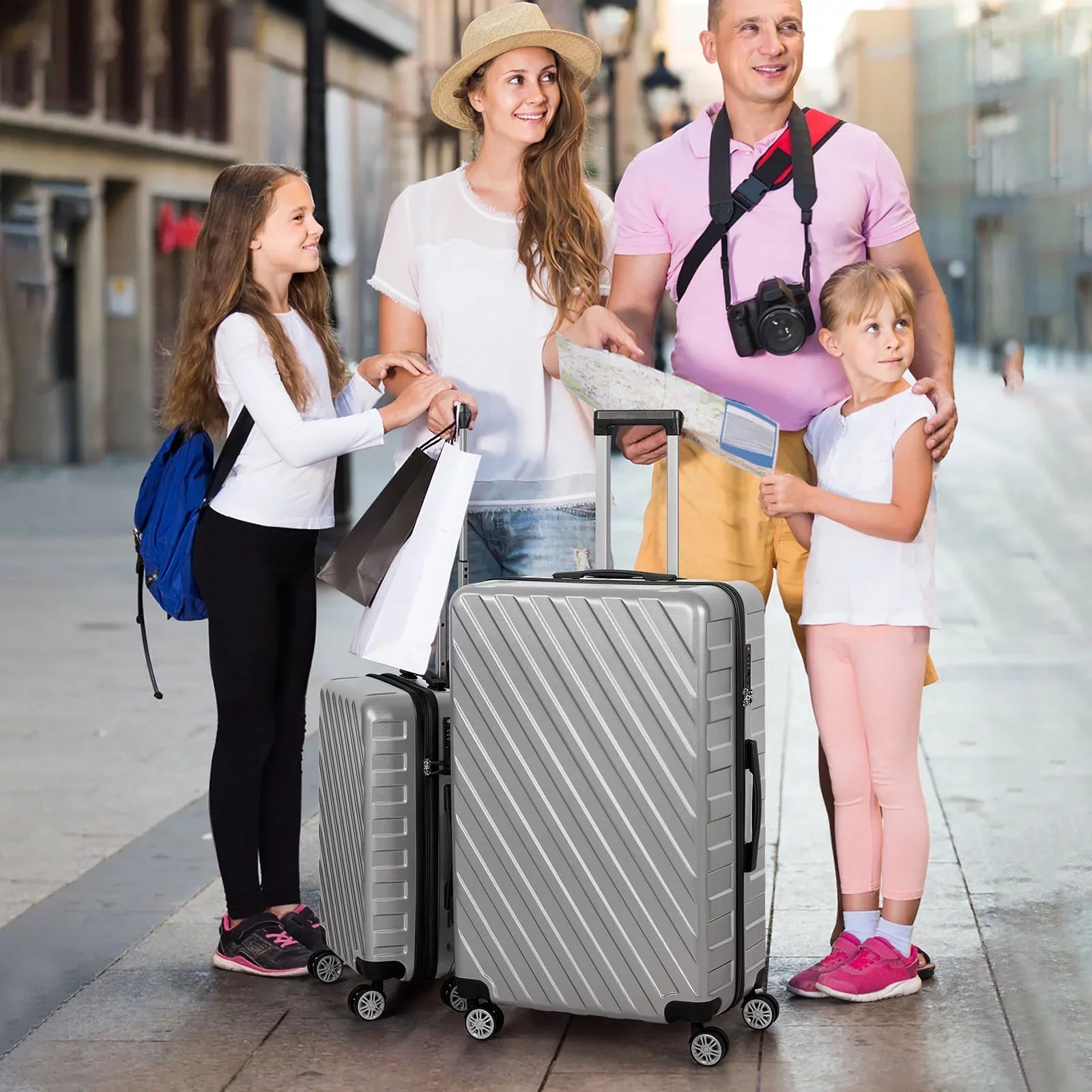 Hikolayae Hardside Spinner Luggage Sets in Silver, 5 Piece - TSA Lock