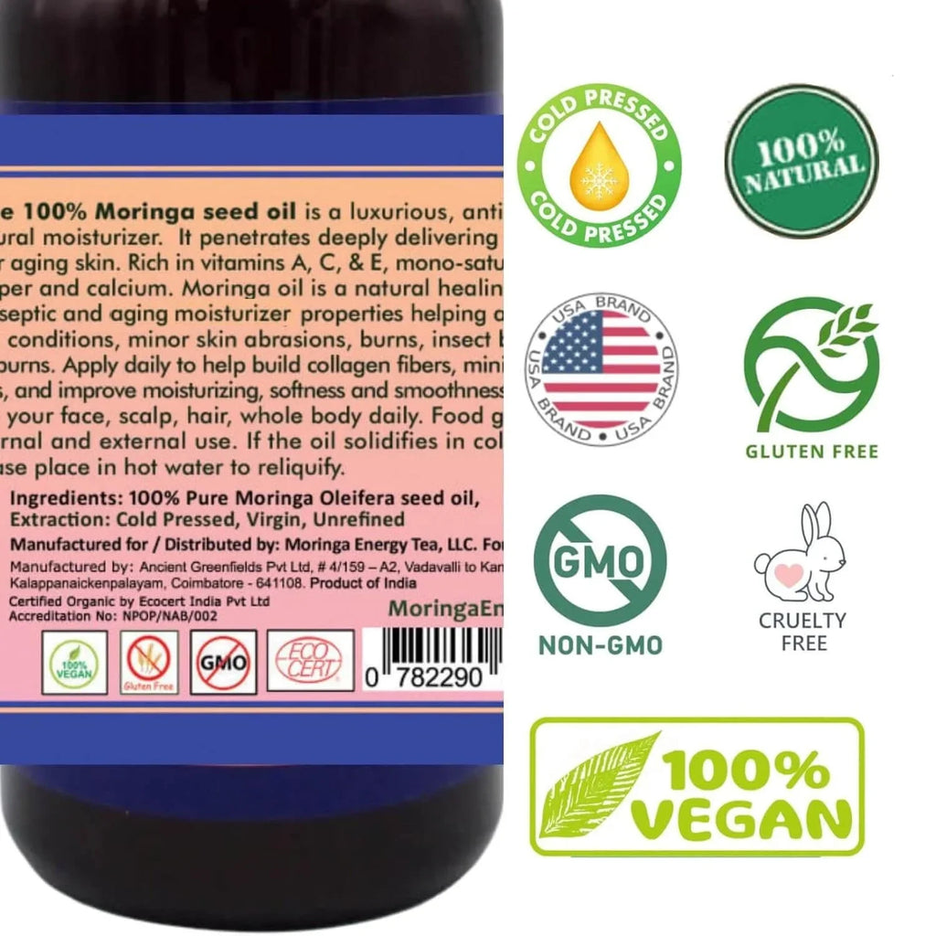 Moringa Oil 16.9 oz, Pure Moringa Seed Oil for Skin and Hair with 93 Nutrients by Moringa Energy Life Oil, 16.9oz (500ml)
