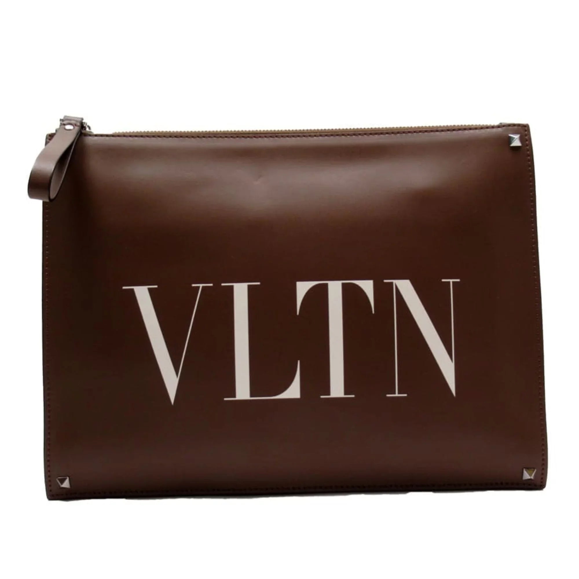 Pre-Owned Valentino Garavani VALENTINO GARAVANI clutch bag brown leather x studs (Good)