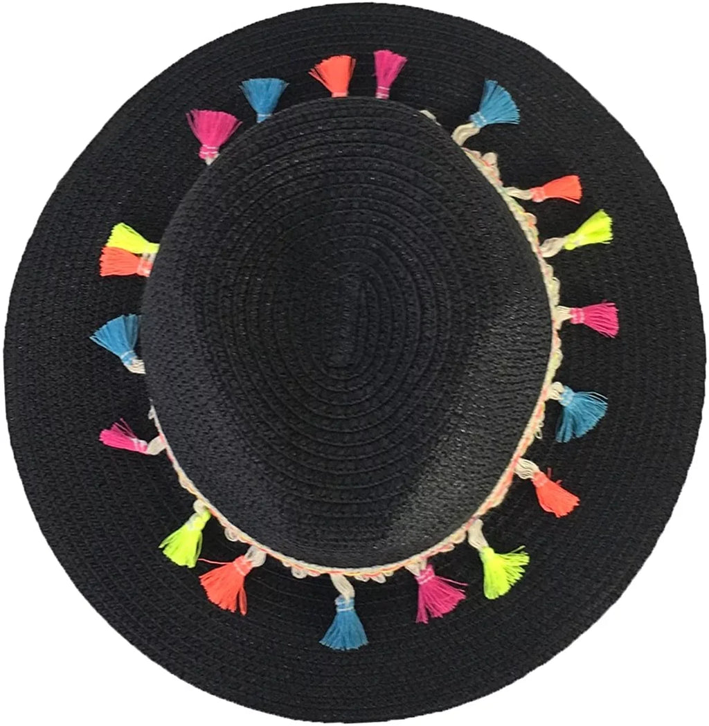Fashion Culture Festive Tassel Straw Panama Hat, Jet