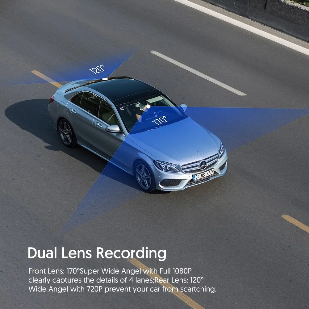 Crosstour CR600 Dual Dash Cam Front and Rear FHD 1080P Mini in Car Camera with Parking Monitoring,G-Sensor,WDR,Night Vision, Motion Detection, Loop Recording, Screen Rotation