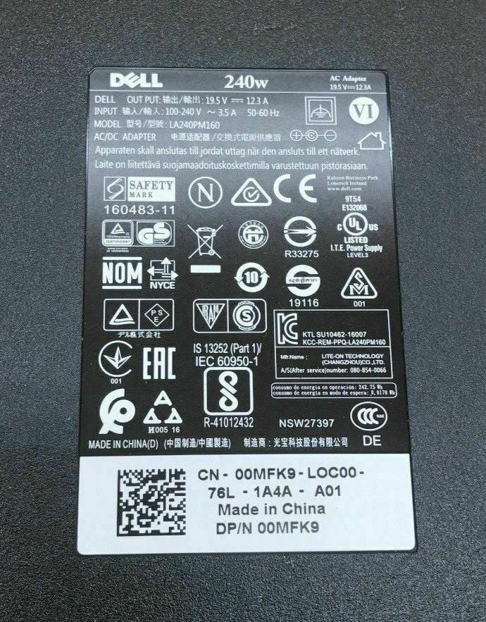 Lot of 10 240W 19.5v 12.3a AC Adapter 17 R3 R4 R5 laptop charger
