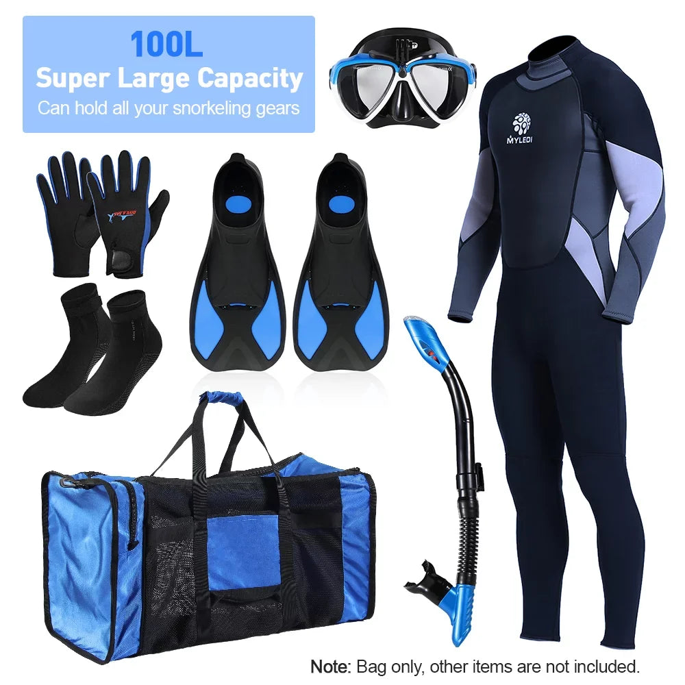 Dcenta 100L Mesh Duffle Gear Bag for Diving Snorkeling Swimming Beach and Sports Equipment