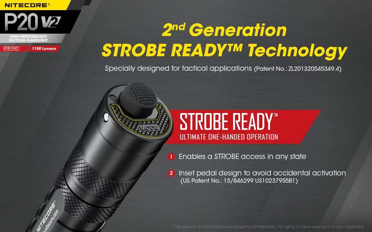 Combo: Nitecore P20 V2 Tactical LED Flashlight - CREE XP-L2 V6 - 1100 Lumens w/NL1834R Battery +Free Eco-Sensa USB Cord