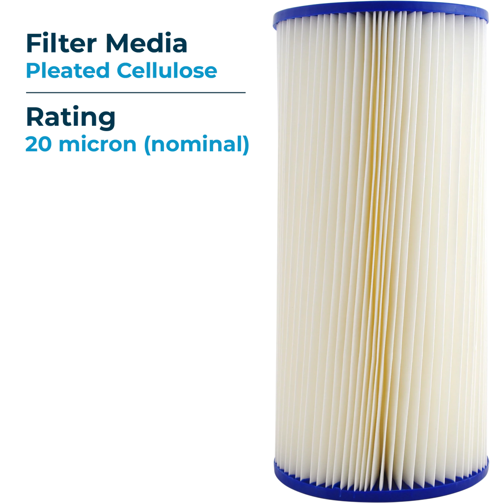 SpiroPure SP-EC20-BB 10x4.5 20 Micron Pleated Cellulose Sediment Water Filter Cartridge ECP20-BB 255491-43 (Case of 8)