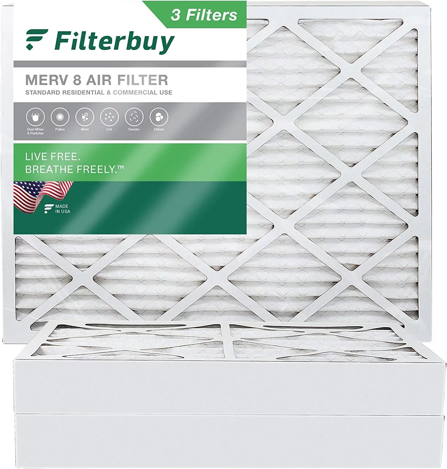 Filterbuy 20x24x4 MERV 8 Pleated HVAC AC Furnace Air Filters (3-Pack)