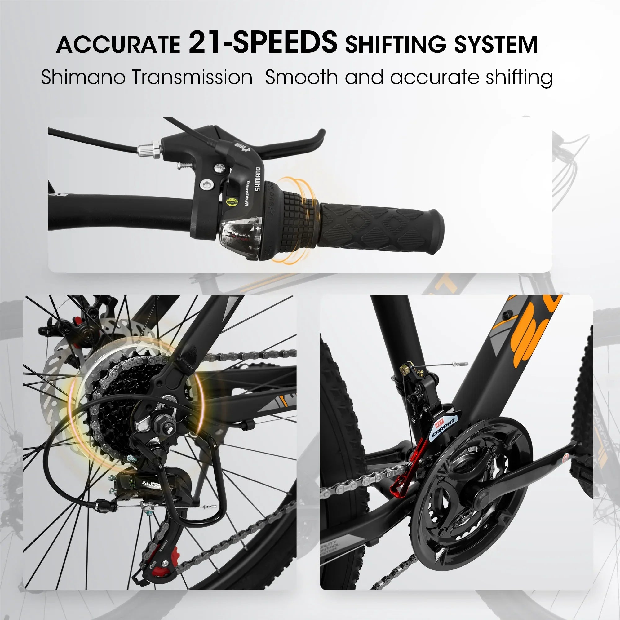 Ecarpat 26 inch mountain bike adult aluminum frame shock absorbing front fork bike 21-speed disc brake, Jet orange.