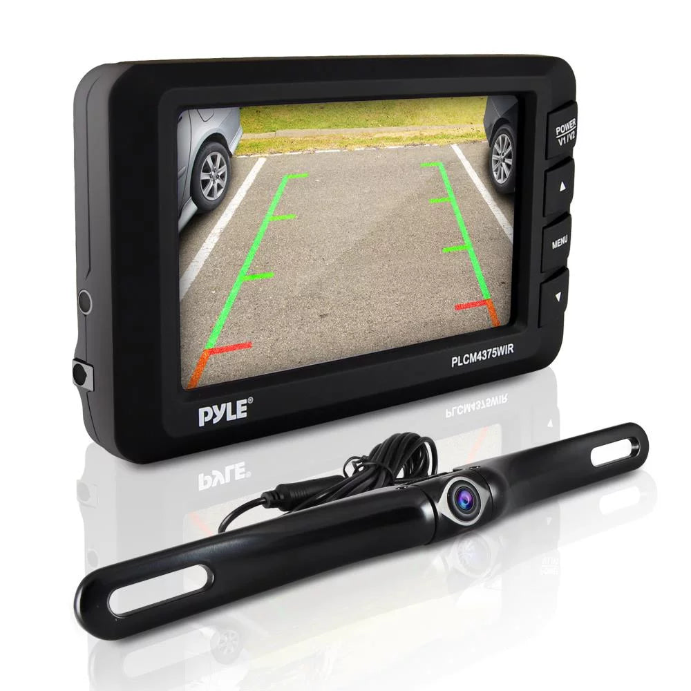 Pyle PLCM4375WIR.5 Wireless Rear View Backup Camera and Monitor Parking/Reverse Assist System, 4.3" Display, Distance Scale Lines, Night Vision Waterproof Cam, Swivel Angle Adjustable