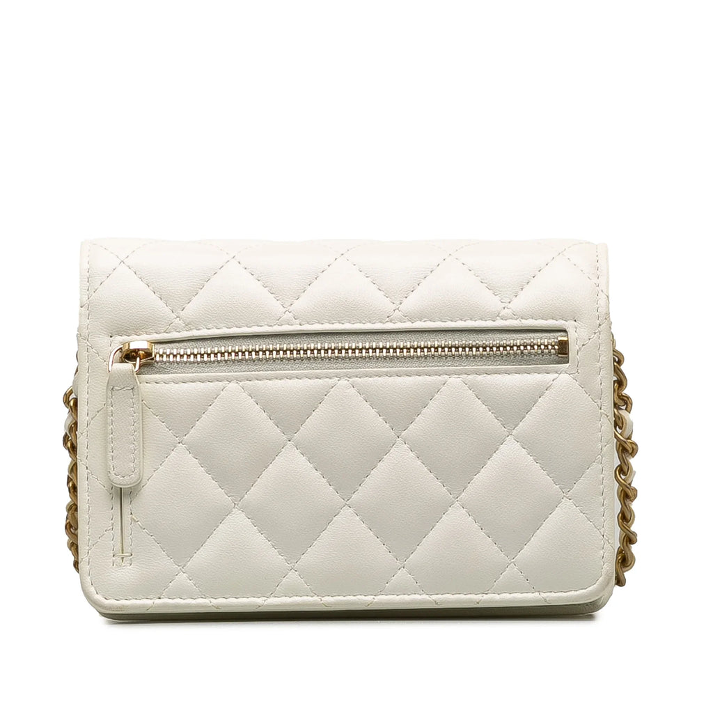 Pre-Owned Authenticated Chanel Romance Lambskin Wallet On Chain Leather White Crossbody Bag Unisex (Good)