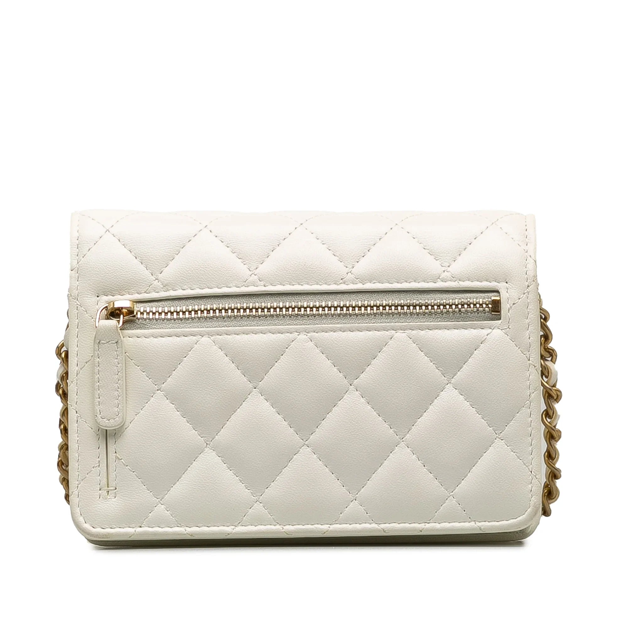 Pre-Owned Authenticated Chanel Romance Lambskin Wallet On Chain Leather White Crossbody Bag Unisex (Good)