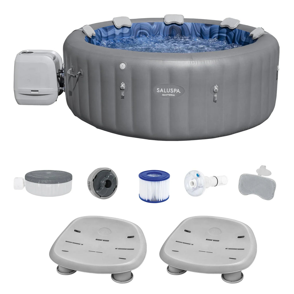 Bestway SaluSpa Santorini HydroJet Hot Tub w/Set of 2 SaluSpa Pool/Spa Seat