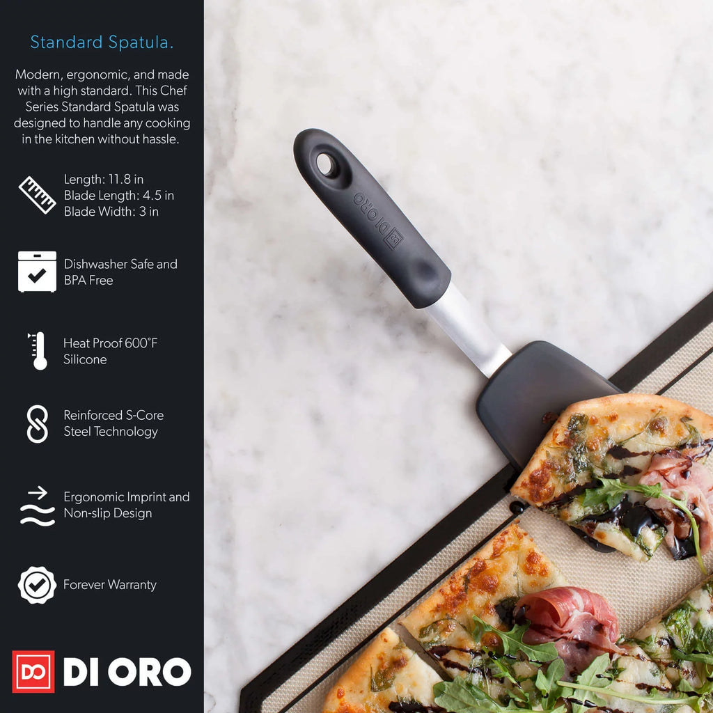 Di Oro Chef Series Standard Flexible Silicone Turner Spatula - 600F Heat Resistant Rubber Kitchen Spatula