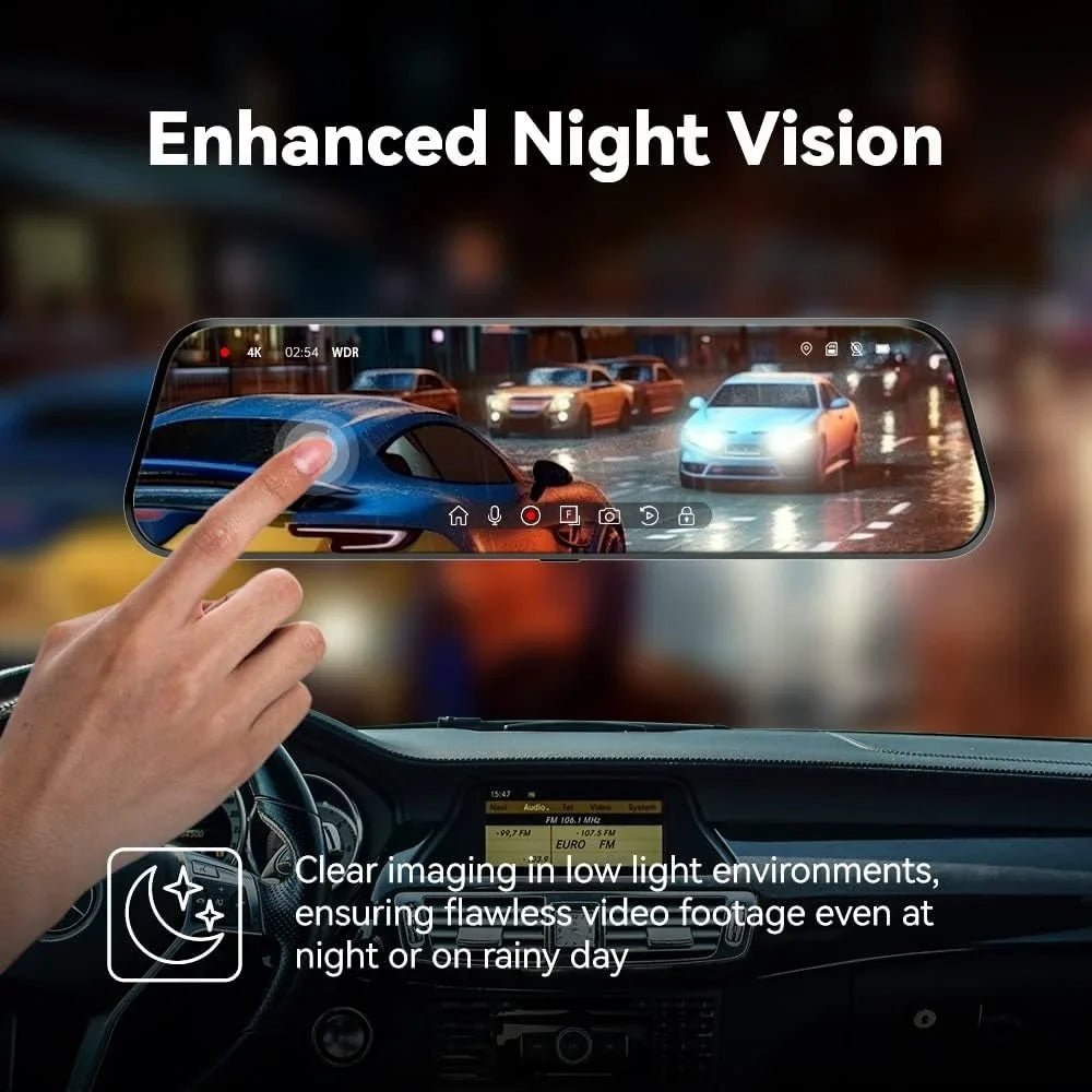 Pelsee P10 Pro 10" 4K Mirror Dash Cam, Rear View Mirror Camera Smart Driving Assistant w/ADAS and BSD, Night Vision Dash Cameras Front and Rear, Voice Control,Parking Monitoring,Free 32GB Memory Card