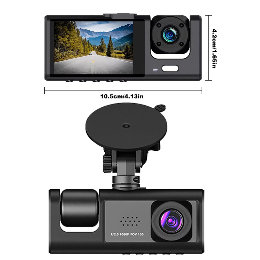 Shinysix Dash Cam Front and Rear Interior 3 Cameras 1080P+720P+480p Car Rearview Mirror Car Video Recording Camcorder Night Vision Car Camera Recorder Auto Safety Driving Recorder