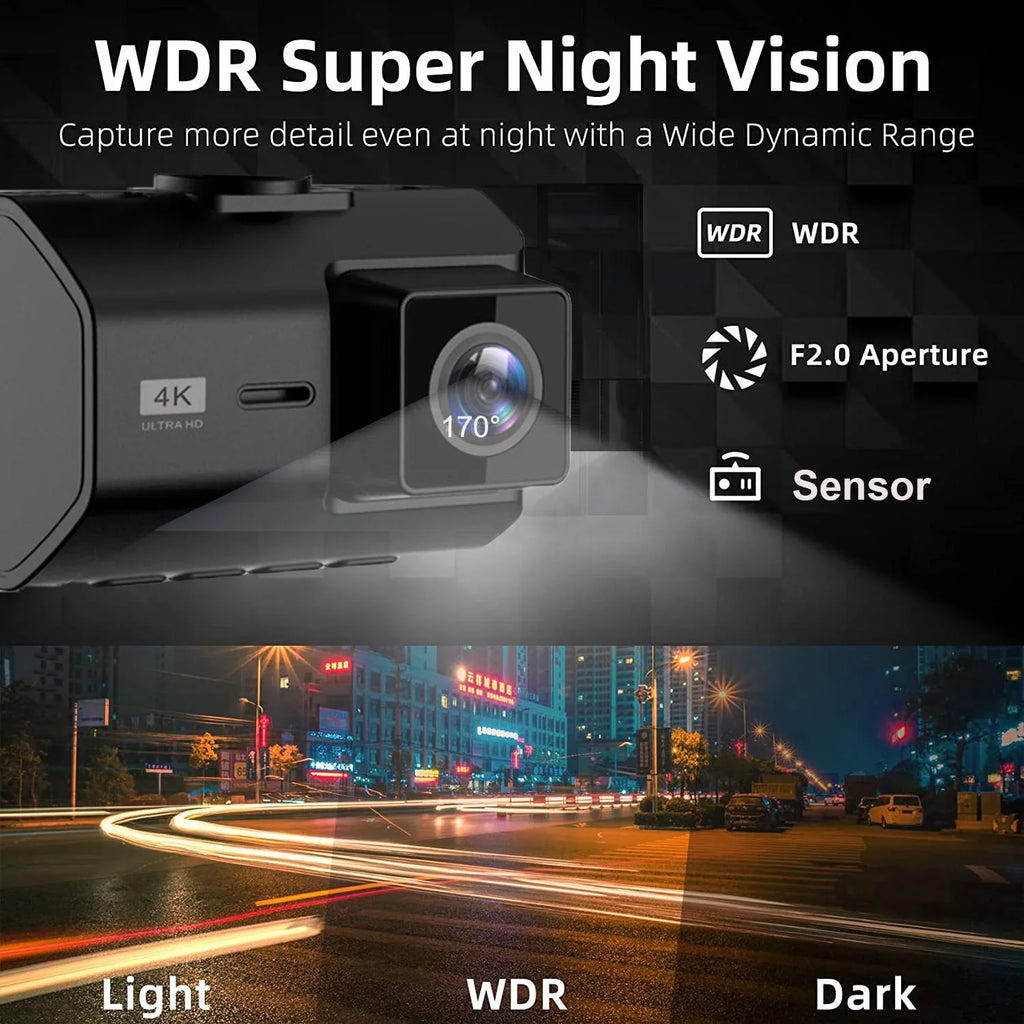 4K Front and Rear Dash Cam for Cars, Dual Dash Cam with SD Card, 2 Inch Dash Camera with GPS WIFI, Night Vision, Loop Recording, Parking Mode, Wide Angle, 64GB SD Card Included