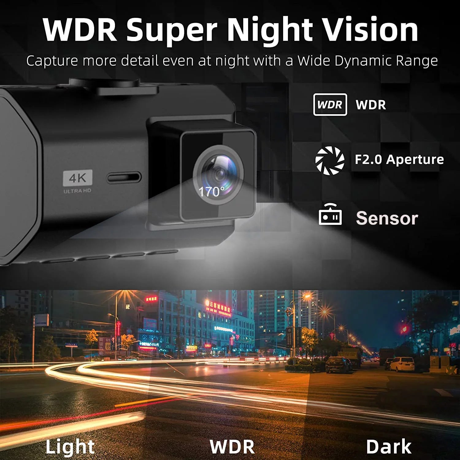 4K Front and Rear Dash Cam for Cars, Dual Dash Cam with SD Card, 2 Inch Dash Camera with GPS WIFI, Night Vision, Loop Recording, Parking Mode, Wide Angle, 64GB SD Card Included