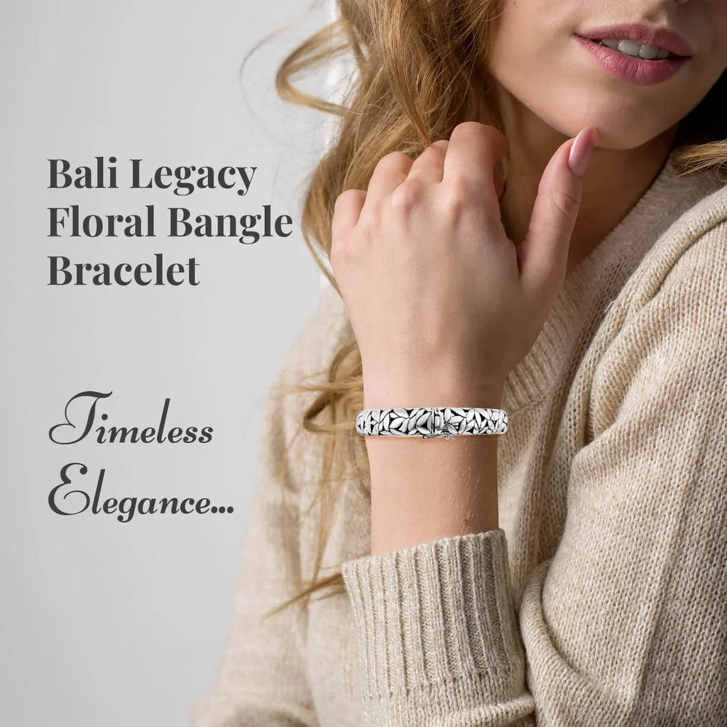 Shop LC BALI LEGACY 925 Sterling Silver Bangle Cuff Bracelet Jewelry Size 8" 38.70 Grams Birthday Mothers Day Gifts for Mom