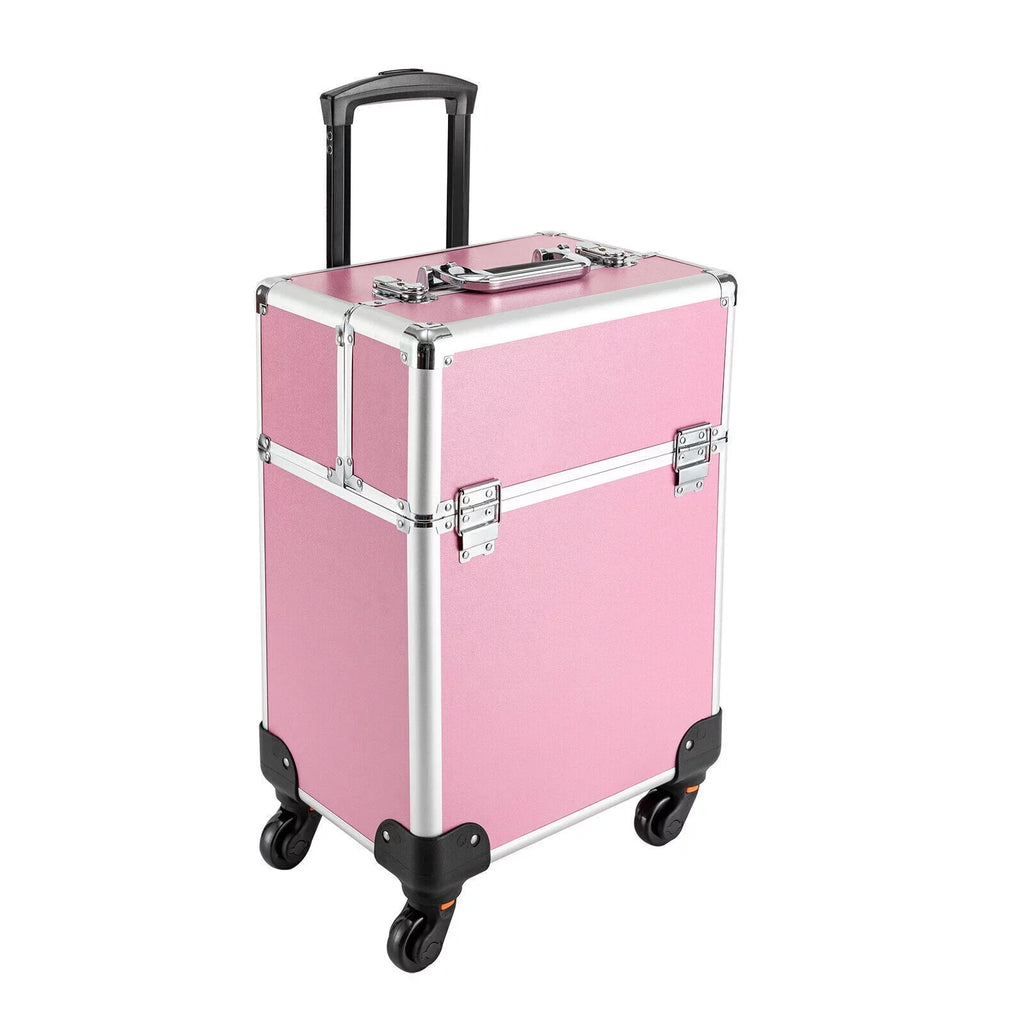 Miumaeov Rolling Makeup Train Case Cosmetic Trolley Cosmetic Case Professional Large Storage Organizer Salon Barber Case Travel Adjustable Dividers for Beauty Personal Care