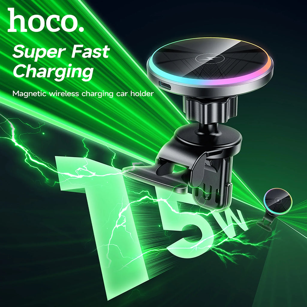 HOCO Magnetic Wireless Car Charger Air Vent Car Phone Holder Mount 15W QI Fast Charging Compatible for iPhone,,Huawei,etc