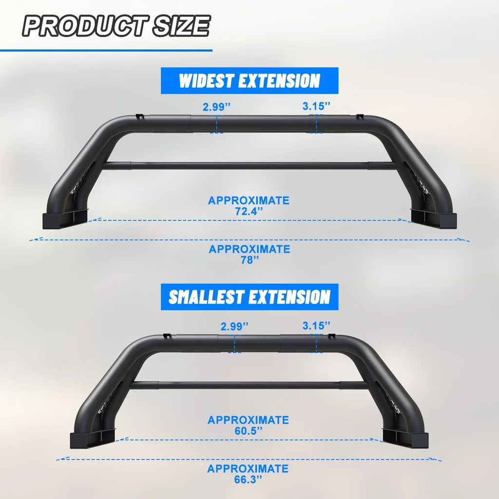 Adjustable Truck Roll Sport Bar Chase Rack Bed Bar For 2000-2021 Tundra