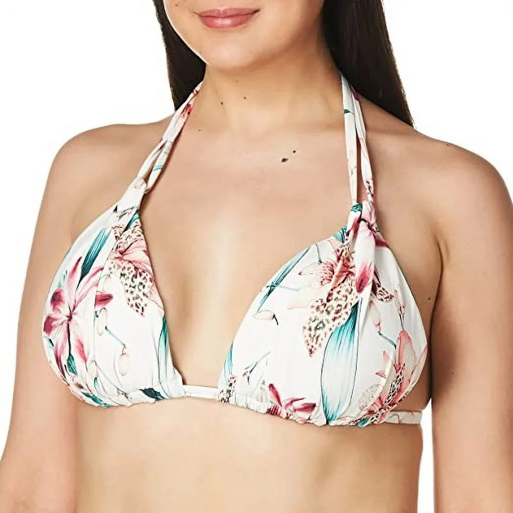 La Blanca WHITE CARIBBEAN CURRENT Flyaway Printed Halter Bikini Swim Top, US 4
