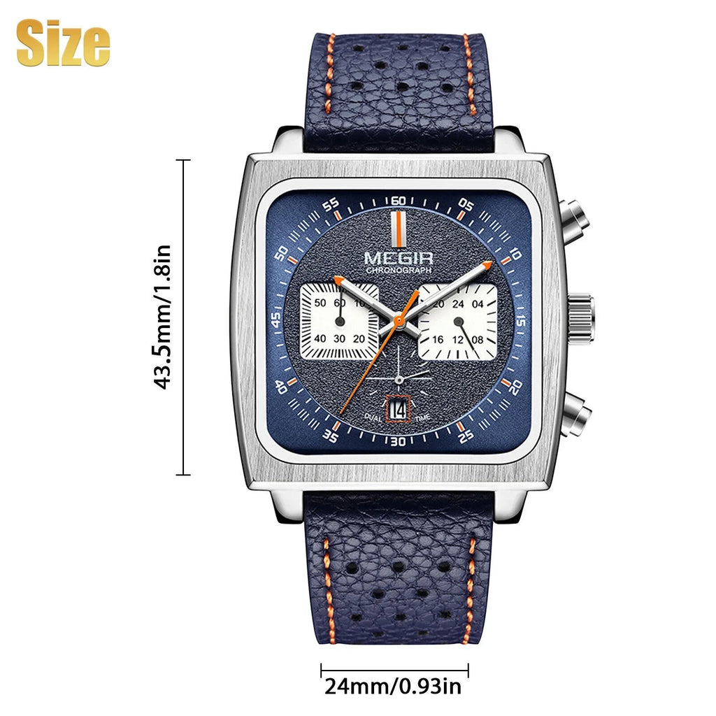 Waterproof MEGIR Men's Leather Luminous Analog Sports Quartz Military Wristwatch