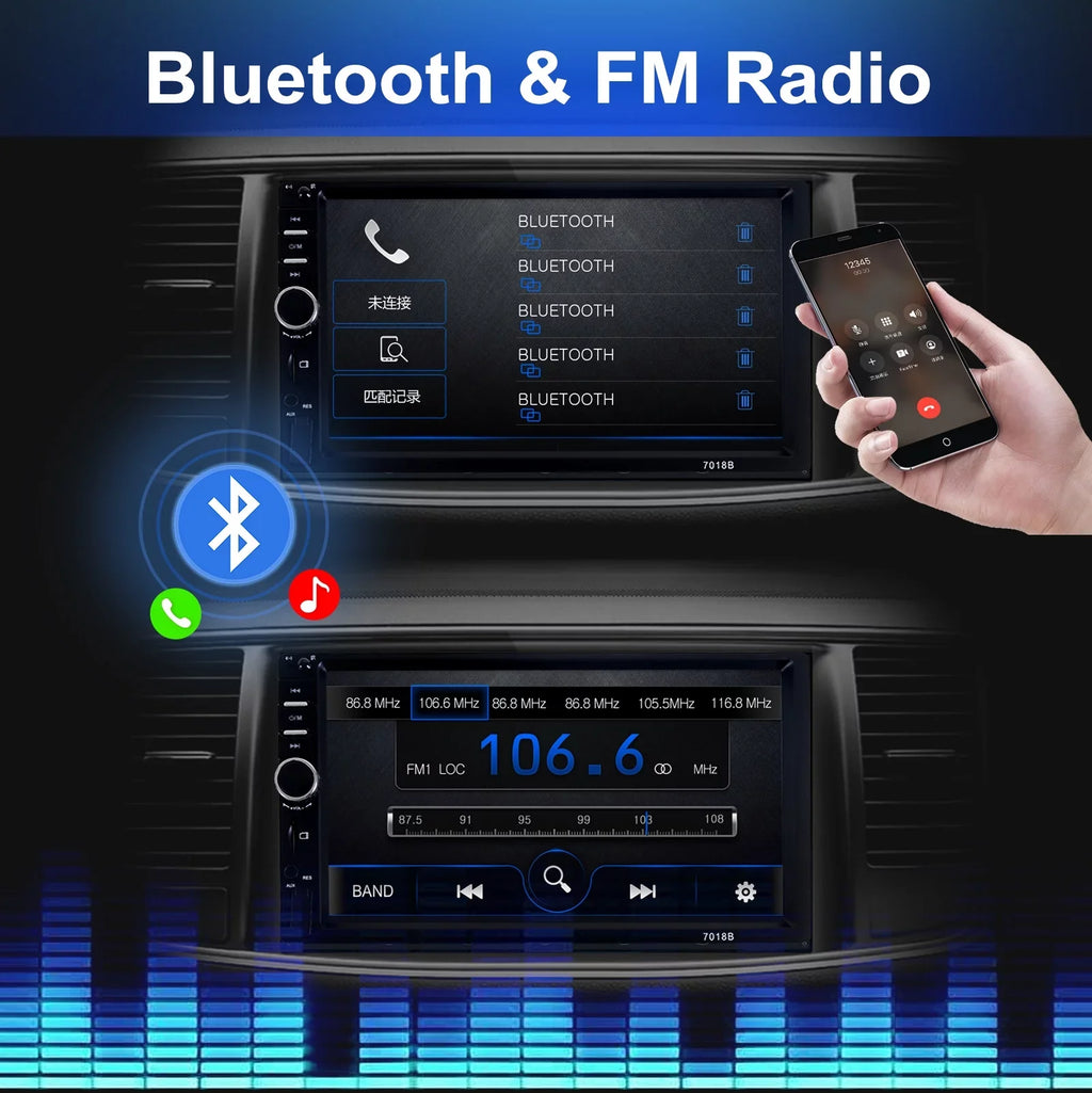 Double Din Car Stereo, 7In HD Bluetooth Car Radio MP5 Player Touch Screen with Backup Camera, Vehicle Audio Receiver with Mirror Link, USB/Car Audio Receiver