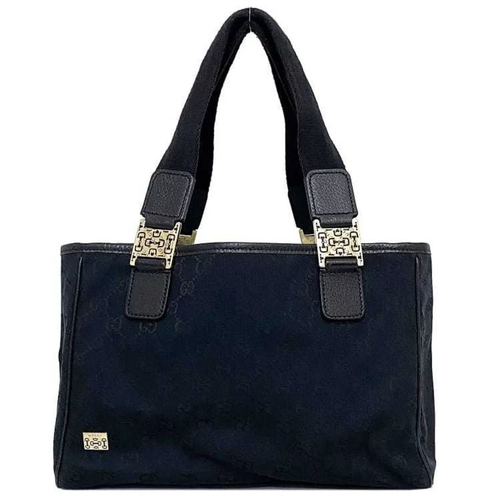 Pre-Owned Gucci Tote Bag Dark Silver Horsebit 145810 Canvas Leather GUCCI Handbag Ladies (Good)