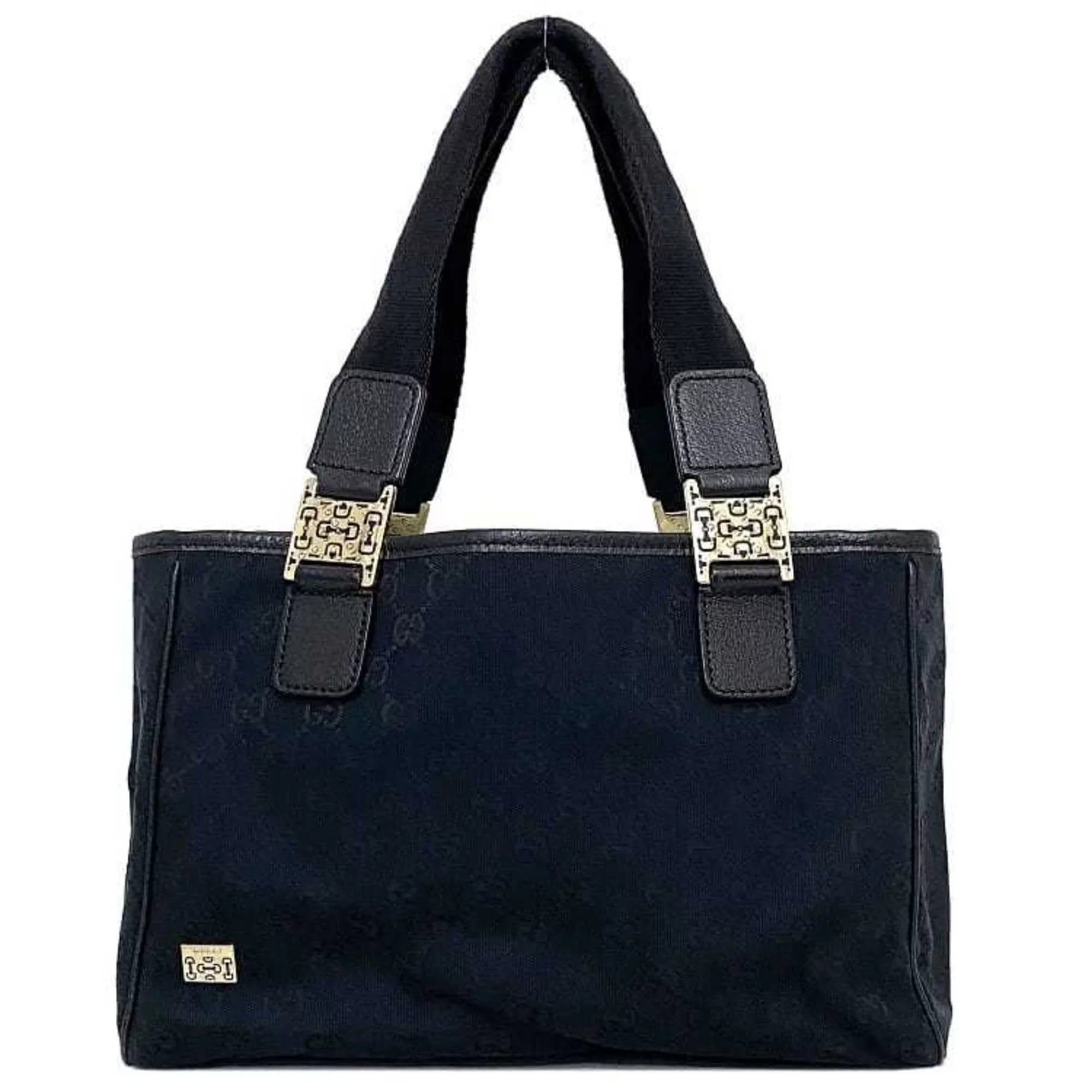Pre-Owned Gucci Tote Bag Dark Silver Horsebit 145810 Canvas Leather GUCCI Handbag Ladies (Good)
