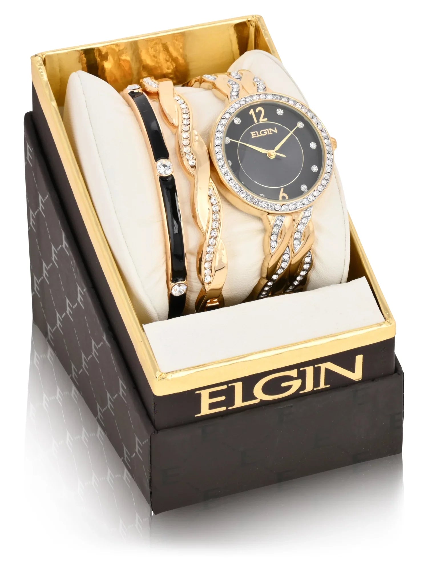 Ein Adult Female Analog Watch Set with Round Dark Dial in Gold (EG17006GST)