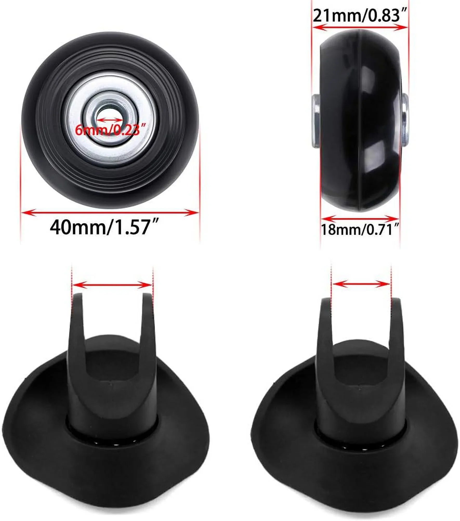 OwnMy 40mm x 18mm Luggage Suitcase Replacement Wheels, Rubber Swivel Caster Wheels Bearings Repair Kits, A Set of 4