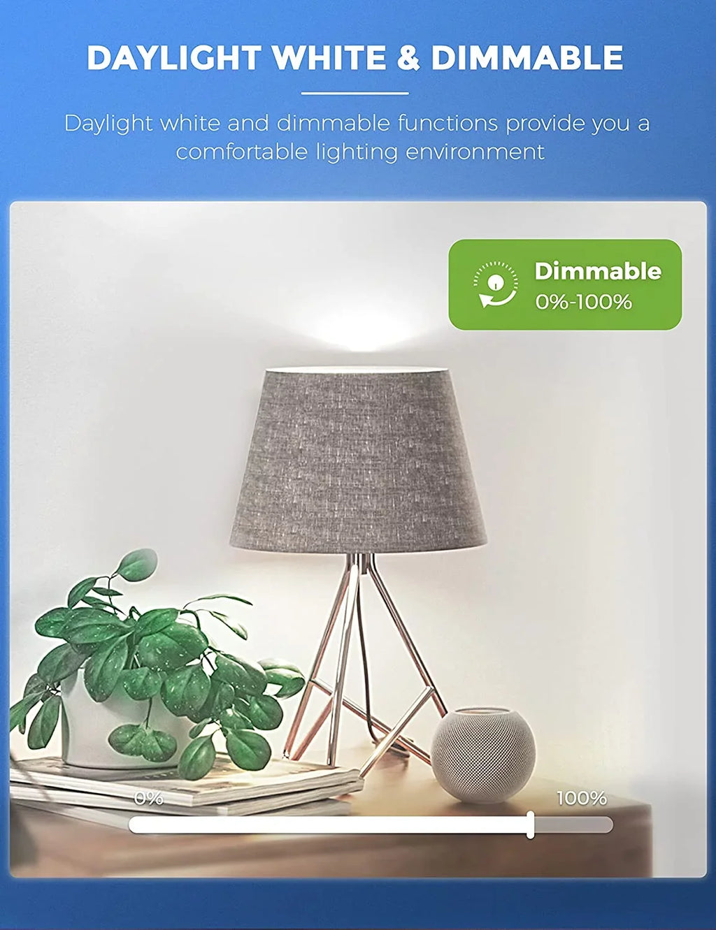 YANSUN A19 Smart Light Bulb Work with Alexa, Home & Siri,WiFi LED Bulb Daylight 5000K, 9W 60W, Dimmable, 850LM,4 Pack