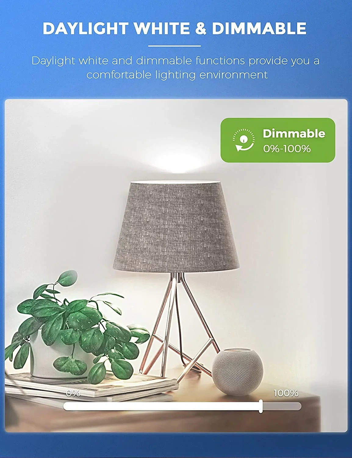 YANSUN A19 Smart Light Bulb Work with Alexa, Home & Siri,WiFi LED Bulb Daylight 5000K, 9W 60W, Dimmable, 850LM,4 Pack