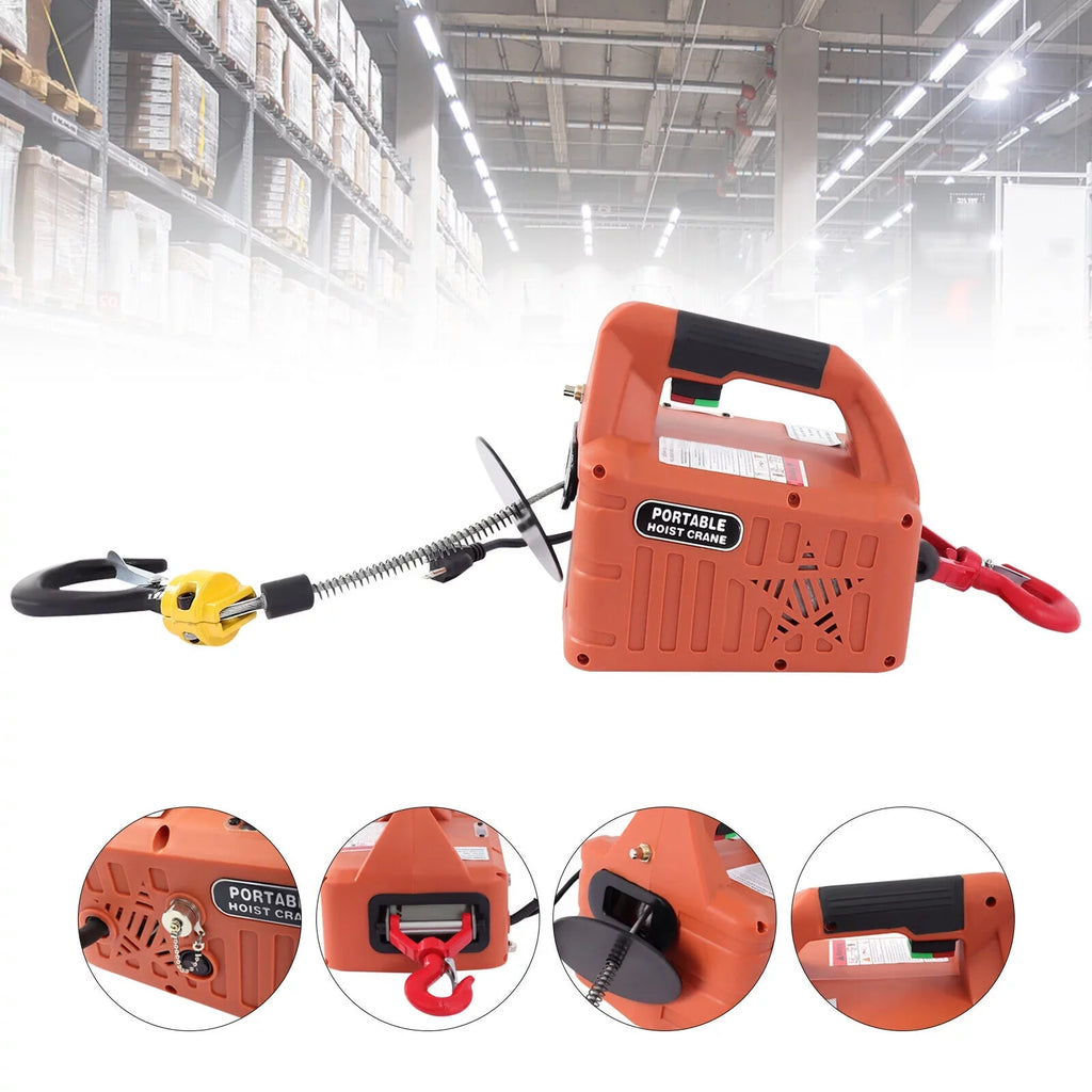Miumaeov Electric Hoist Winch w/ Remote Control 200kg/440lb 62ft Lift Crane Heavy Duty