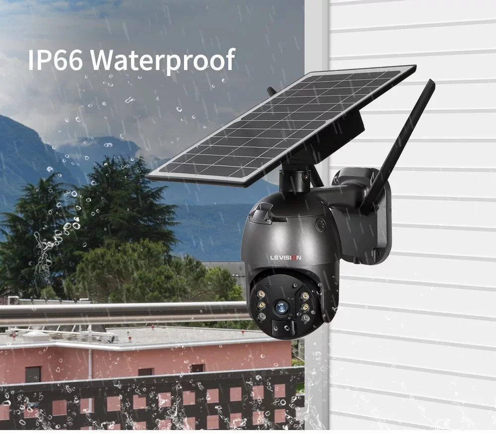 LS VISION 4MP Wifi Wireless Security Camera System Outdoor PTZ Solar Battery Powered Camera