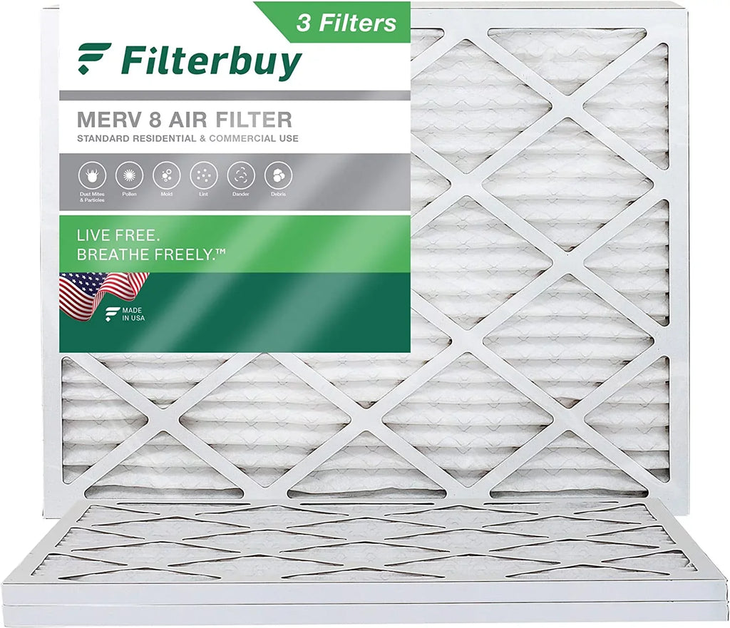 Filterbuy 24x25x1 MERV 8 Pleated HVAC AC Furnace Air Filters (3-Pack)
