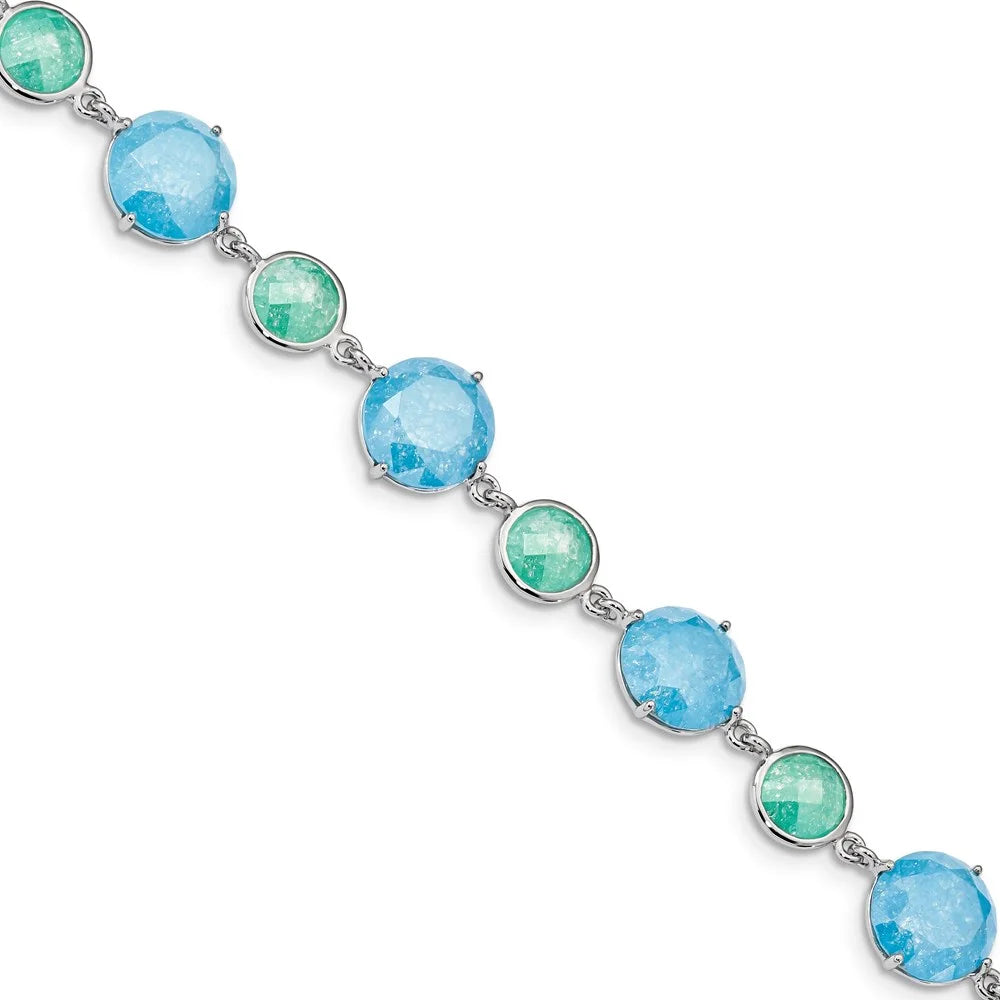 Sterling Silver Rhod-pltd Green/Blue Ice CZ 7.25 in w/1in ext Bracelet Q-QX970CZ