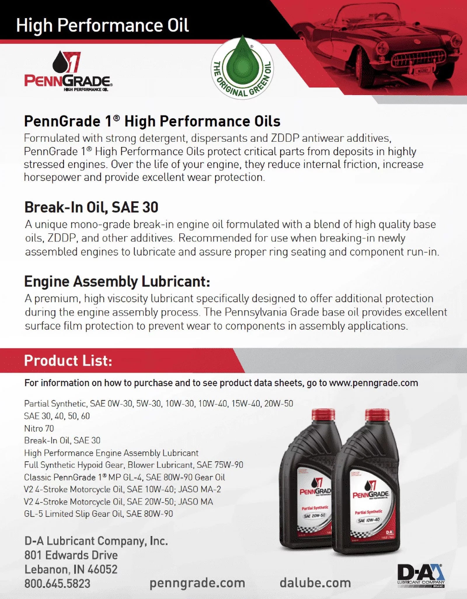 PENN GRADE 1 71206, Break-In Oil SAE 30, Works with Diesel and Gasoline Engines, 8 Quart