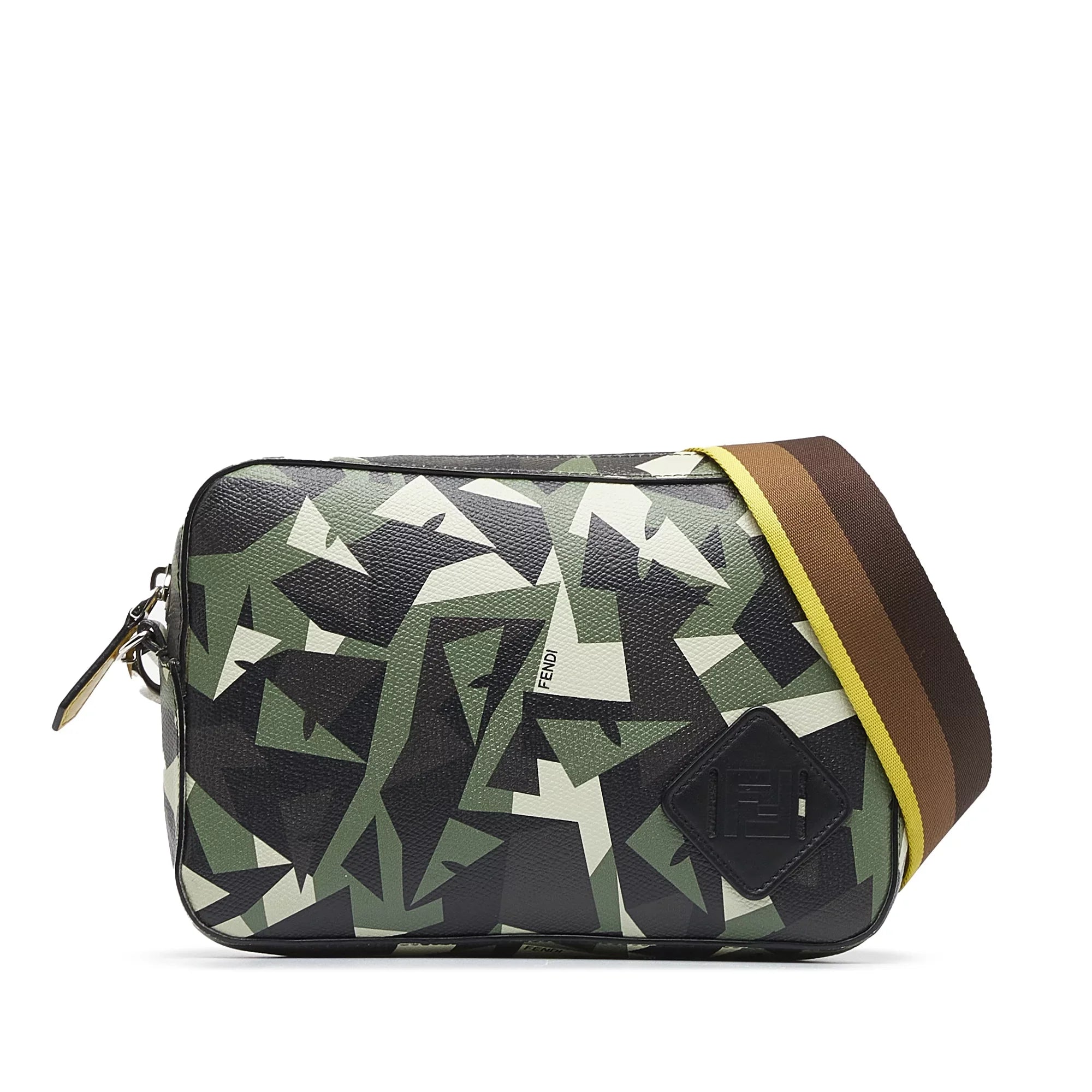 Pre-Owned Authenticated Fendi Monster Eyes Camouflage Camera Bag Calf Leather Green Crossbody Bag Unisex (Good)