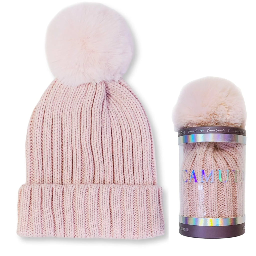 Vince Camuto Women's Faux Fur Pom Beanie Winter Hat with Gift Box