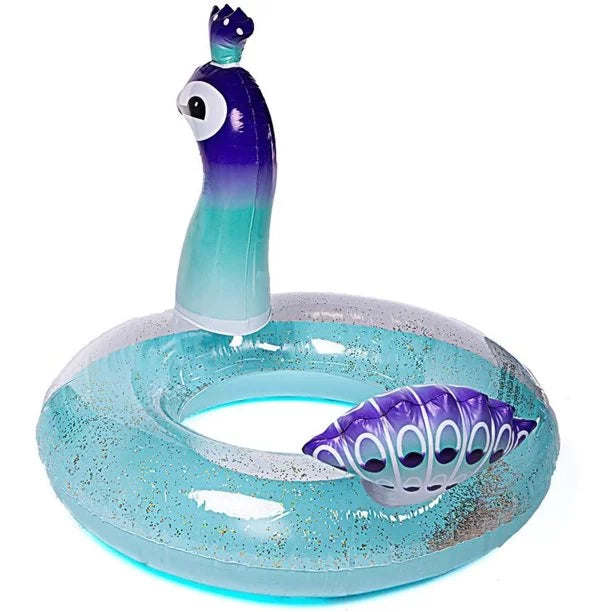 Melia Swim Party Toys Inflatable Glitter Pool Float Peacock Designed with Fast Valves Lounge Raft Decorative Water Game Summer Beach Party for Kids | 48 Inch