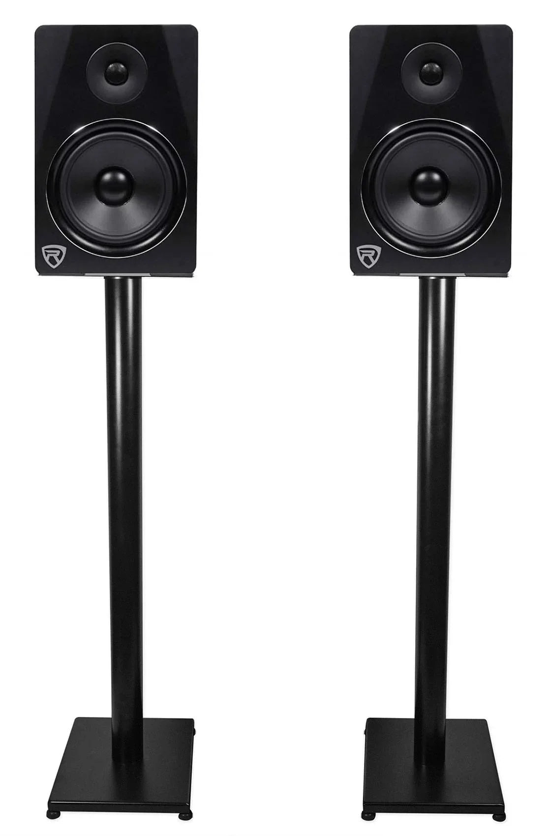 Pair Rockville RS37B 37" Steel Bookshelf Speaker / Studio Monitor Stands in Dark