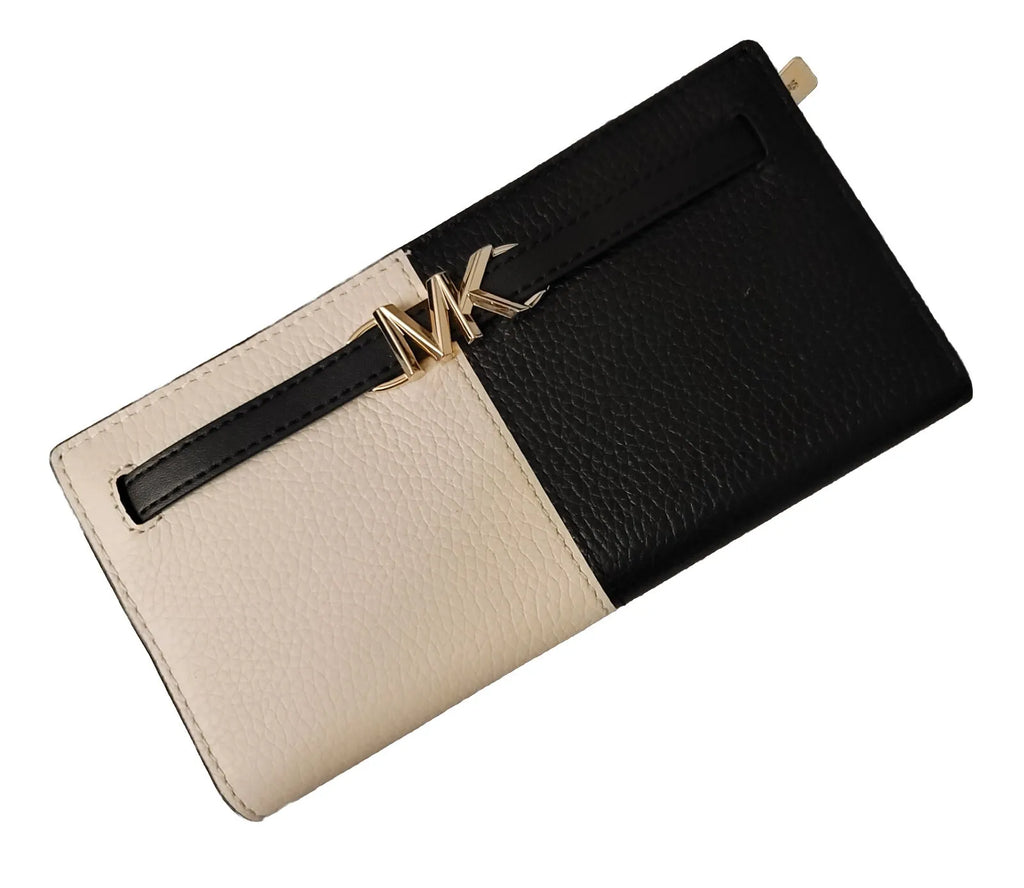 MICHAEL KORS JET SET REED LARGE FLAP BIFOLD SNAP WALLET Ebony AND WHITE