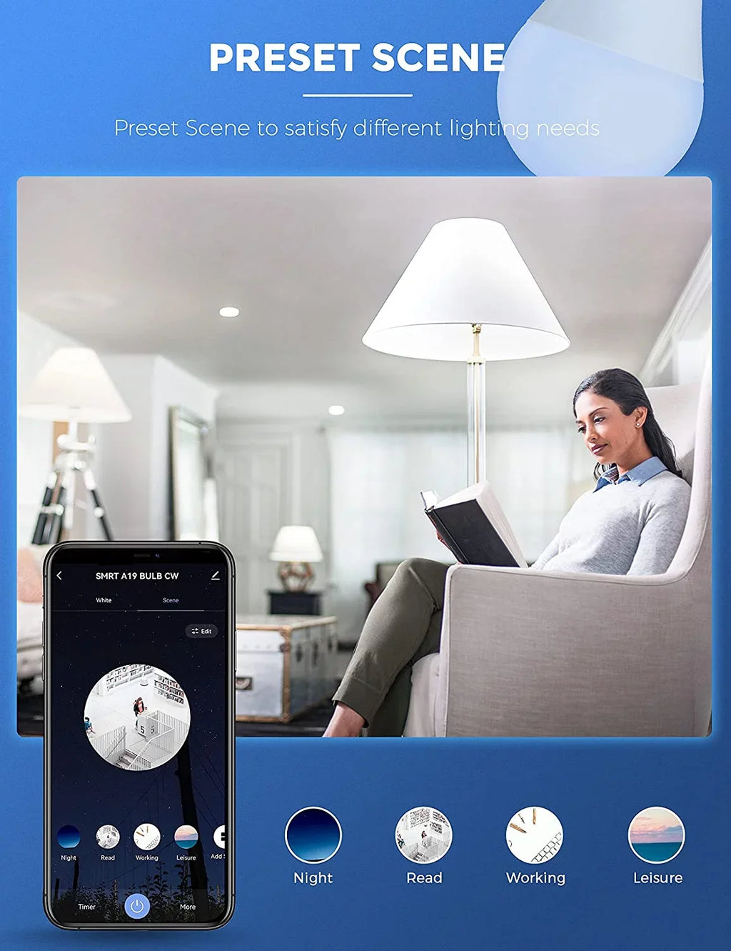 YANSUN A19 Smart Light Bulb Work with Alexa, Home & Siri,WiFi LED Bulb Daylight 5000K, 9W 60W, Dimmable, 850LM,4 Pack