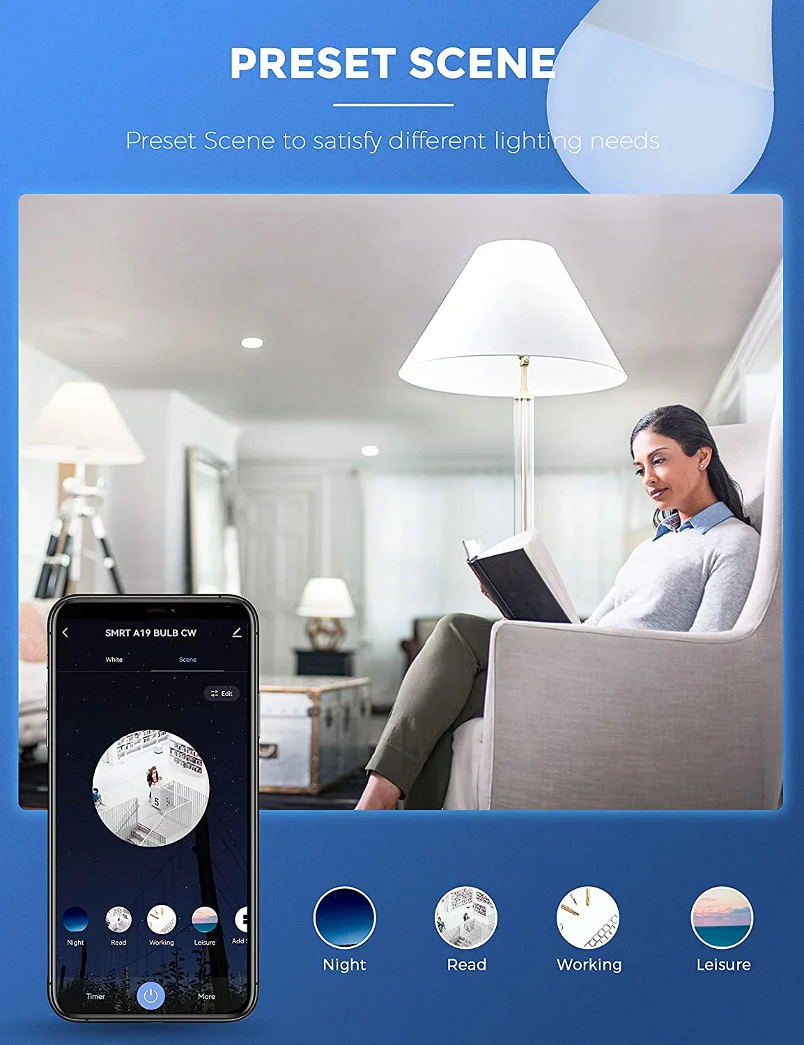 YANSUN A19 Smart Light Bulb Work with Alexa, Home & Siri,WiFi LED Bulb Daylight 5000K, 9W 60W, Dimmable, 850LM,4 Pack