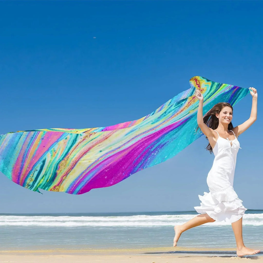 Hyjoy Watercolor Marble Art Long Silk Neck Scarf Load Shawl Wrap Scarves for Women Girls