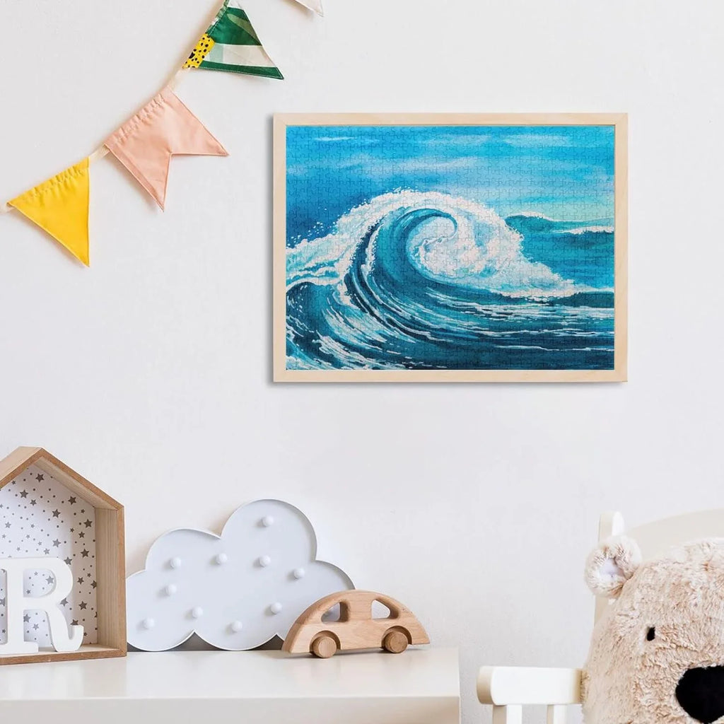 SKYSONIC Sea Waves (5) 1000 Pcs of Irregular Puzzle in a Box, Printed with Colored Letters on Back to Reduce Difficulty, a Happy Time of Cooperation,for Adults and Kids(20.5x14.9In)