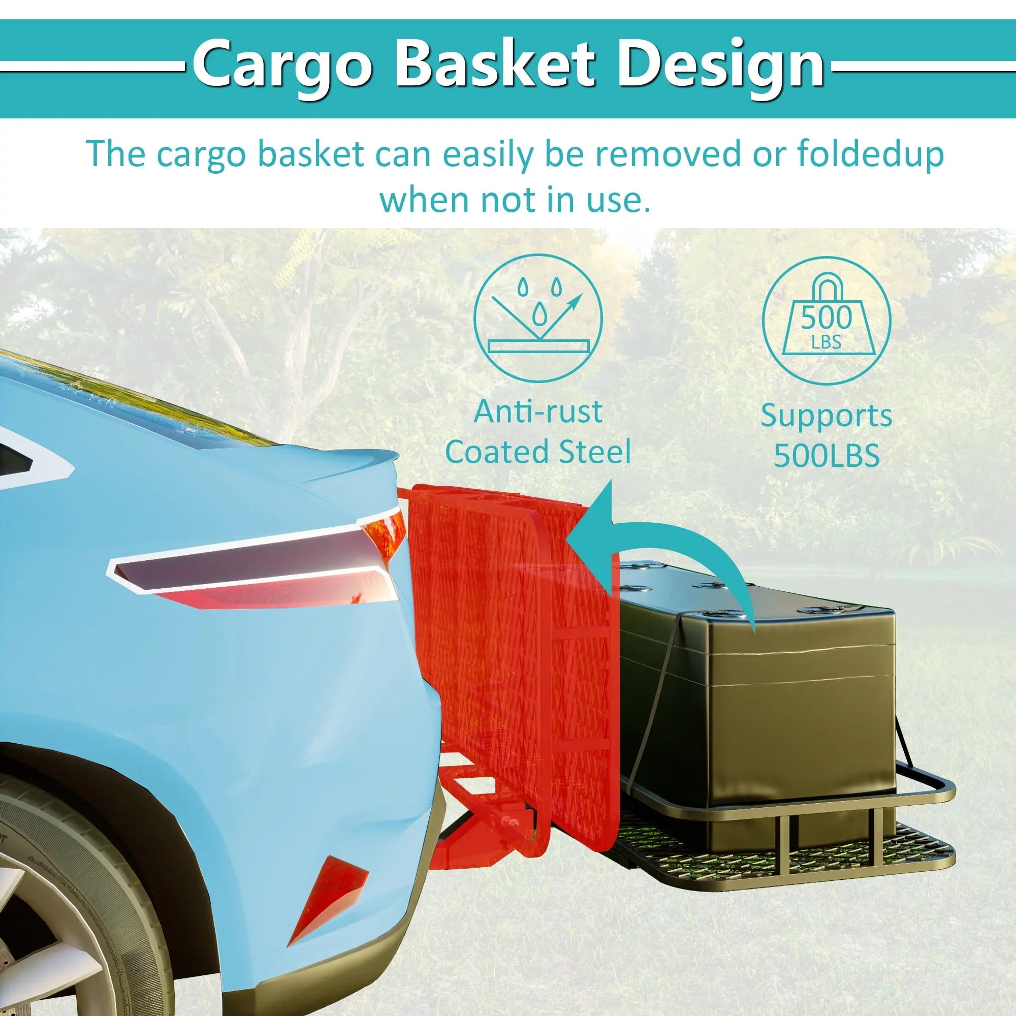 60" x 24" x 6" Hitched Mounted Folding Cargo Basket with a 500 lb Capacity for Car SUV Truck Trailer, Jet