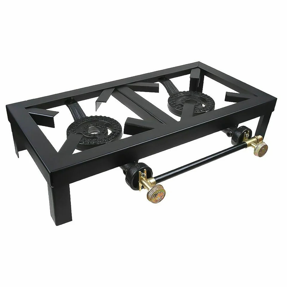 Camping Double Burner Stove Cast Iron Propane Gas LPG Stove Heating Cooking