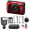 Olympus OM SYSTEM Tough TG-7 Digital Camera (Red) + Extra Battery + Flash - 32GB Kit
